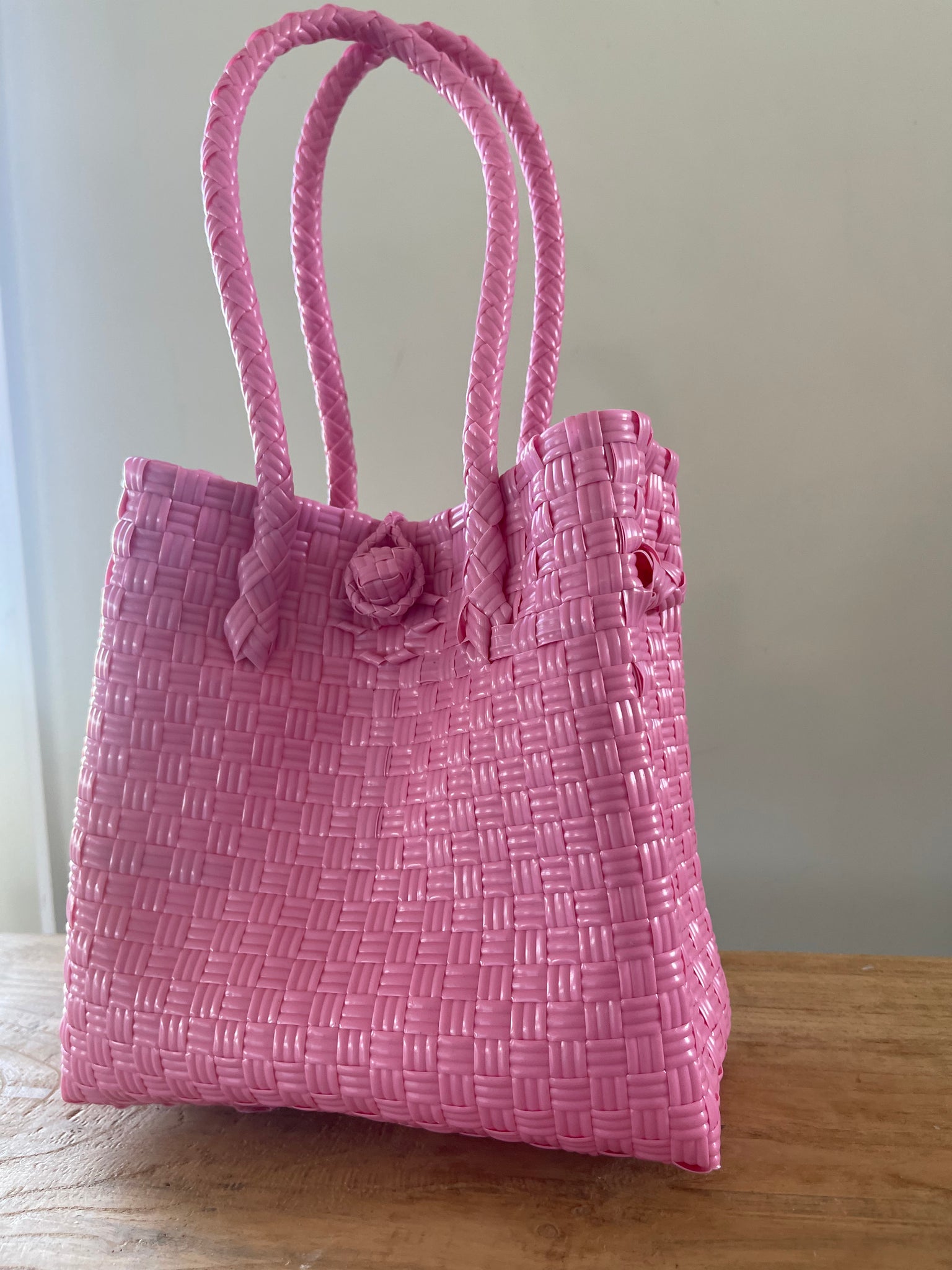 For Yarn's Sake Pretty Pink String Tote with Pink Handles - For