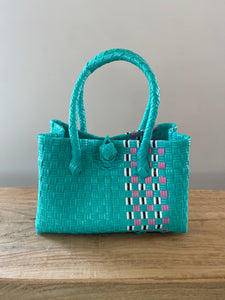 Hand Woven Tote Bag XS - Teal/Pink
