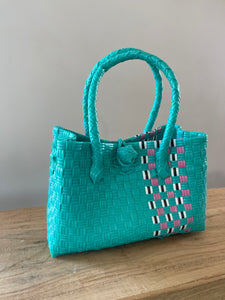 Hand Woven Tote Bag XS - Teal/Pink