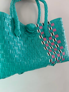 Hand Woven Tote Bag XS - Teal/Pink