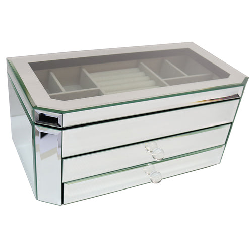 Glass Mirror Jewellery Box Rounded