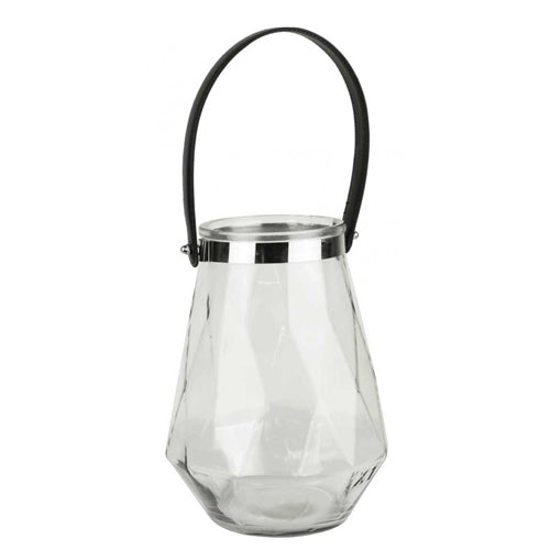 Glass Lantern with Leather Strap