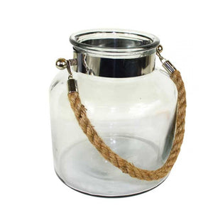 Glass Lantern with Rope Handle