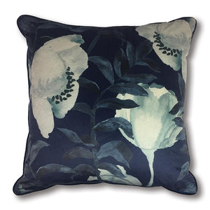 Rambling Rose Indigo Velvet Cushion