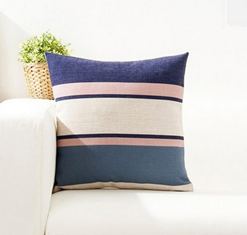Navy Pink Stripe Cushion Cover