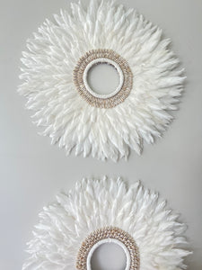 White Feather and Shell Wall Decor