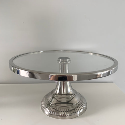 Round Glass Cake Stand on Silver Base