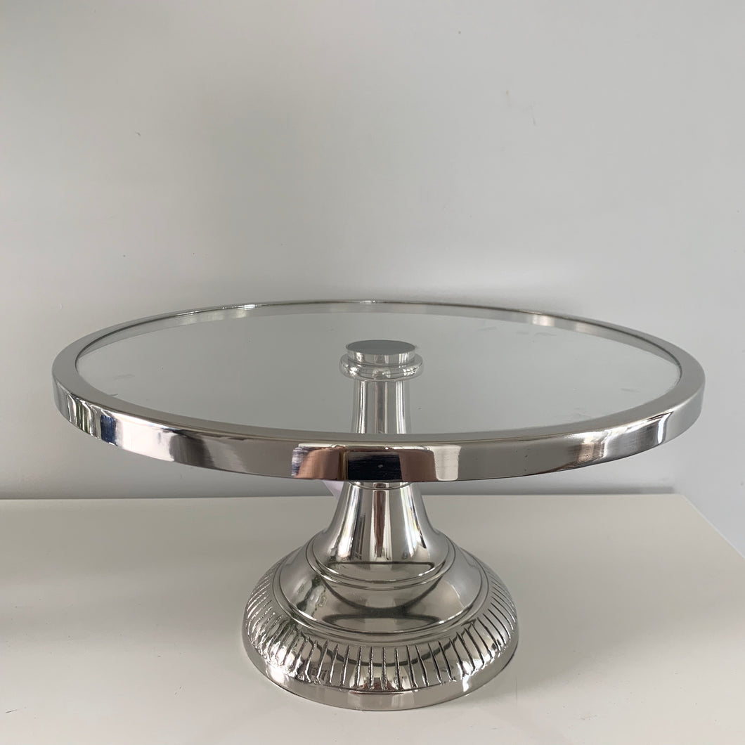 Round Glass Cake Stand on Silver Base